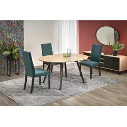 designimpex Esstisch HAR-111 - Ausziehbar & Rund, Eiche Artisan / Schwarz - Esstisch in zeitlosem Design, ausziehbar von 102 auf 142 cm, ideal für gesellige Abende und Platz für Familie und Freunde.