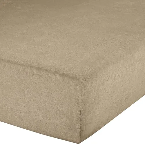 Erwin Müller Spannbettlaken, Spannbetttuch Erding Frottee-Stretch Taupe Größe 90x190 cm - 100x200 cm - hautsympathisch, kuschelig, bügelfrei, Rundumgummi
