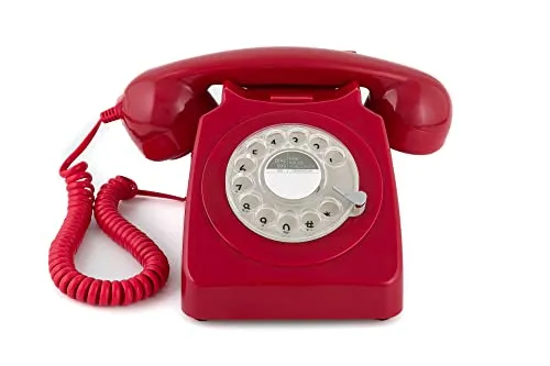 GPO 746ROTARYRED Retro Telefon - Festnetztelefon im 70er Jahre Design, mit klassischer Wählscheibe und traditionellen Klingeltönen – ein nostalgischer Blickfang für Ihr Zuhause.