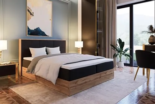Marlux-Meble Boxspringbett 180x200 mit Matratze und Bettkasten - Komfortables Polsterbett (Leoni II, Schwarz) - Komfortables Boxspringbett mit 5 cm dickem Visco-Topper für optimale Anpassung. Einfache Selbstmontage und praktischer Bettkasten für zusätzlichen Stauraum.