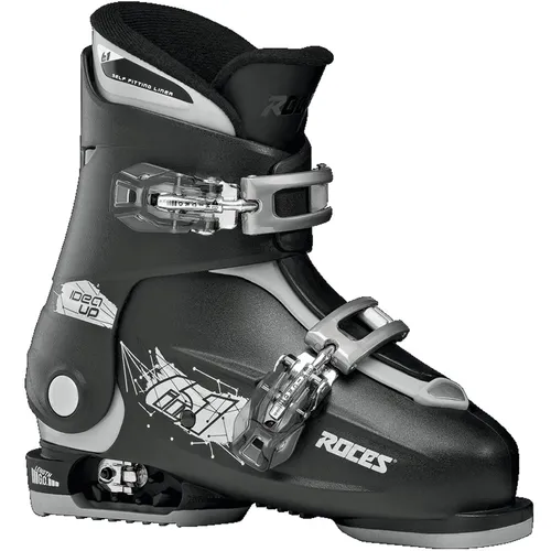 Roces Kinder Skischuhe Idea Up - Größenverstellbar, Black/Silver, 30-35 - Skischuhe für Kinder mit patentiertem Verstellsystem, ideal für wachsende Füße. Bequem gepolstert und robust, perfekt für den Wintersport.