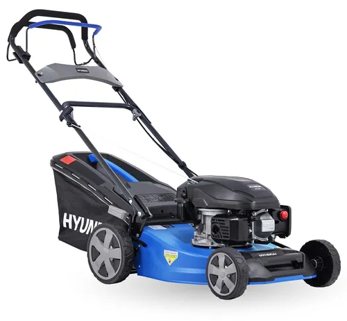 HYUNDAI Benzin Rasenmäher LM4622G - Sichelmäher mit 46 cm Schnittbreite, Radantrieb und Mulchfunktion. Leistungsstarker 3.9 PS Motor für effizientes Mähen und einfache Handhabung.
