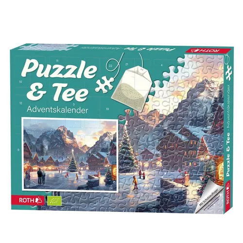 Roth Adventskalender Puzzle & Bio Tee - Adventskalender mit 24 verschiedenen Bio-Tees und einem 1000-teiligen Puzzle, ideal für besinnliche Momente in der Vorweihnachtszeit.