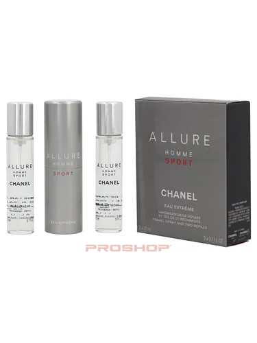 Chanel Allure Homme Sport Eau Extreme Nachfüllbar 3 x 20 ml - Herrendüfte – Frisch-süßer Duft mit intensiven Noten von Pfeffer und Sandelholz, ideal für warme Tage. Praktische Nachfüllgröße für unterwegs.