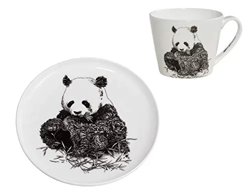 Maxwell & Williams Marini Ferlazzo Becher und Teller Panda aus Bone China Porzellan - Speiseteller aus hochwertigem Bone China Porzellan, spülmaschinen- und mikrowellenfest, ideal für stilvolle Tischdekoration und Geschenke.