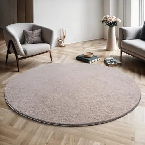 the carpet Relax Moderner Flauschiger Kurzflor Teppich 120x120 cm - Stylischer Kurzflor Teppich in Felloptik für Wohnzimmer oder Flur. Waschbar bis 30 Grad, rutschfeste Unterseite für sicheren Halt. Ideal für jeden Raum!
