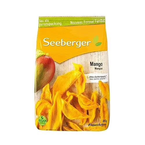 Seeberger Mango 1x300g, Getrocknete Fruchtscheiben aus sonnenverwöhnten Mangos - fruchtig & exotisch im Geschmack - ohne Zuckerzusatz - Power-Snack