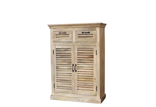 Baario Highboard MAREDA - Massivholz Lamellenschrank - Dielenschrank aus hochwertigem Mangoholz, 90 cm breit, fertig montiert, ideal für stilvolle Aufbewahrung im Wohnbereich.