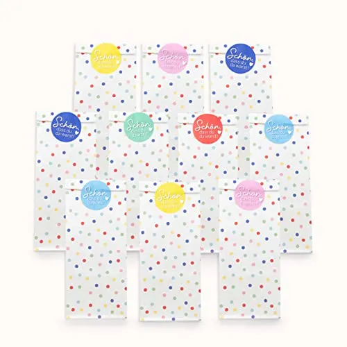 Papierdrachen Partytüten Set - 24 Geschenktüten mit Stickern zum Geburtstag - Mitgebsel zum Befüllen und Verschenken - kleines Dankeschön an Deine Gäste (Konfetti)