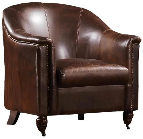 Clubsessel Vintage Leder - Retro Ledersessel für jedes Zimmer - Eleganter Sessel aus echtem Leder im Vintage-Stil, ideal für Wohnzimmer, Arbeitszimmer oder Patio. Mit seiner kompakten Größe und bequemen Polsterung bietet er höchsten Sitzkomfort.