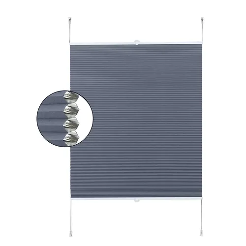 Wabenplissee ohne Bohren - Verdunklung Thermo Klemmfix für Fenster - Jalousien & Rollos, blau-weißes Wabenplissee mit Verdunkelung und Schallisolierung, ideal für alle Zimmer und einfach zu montieren.