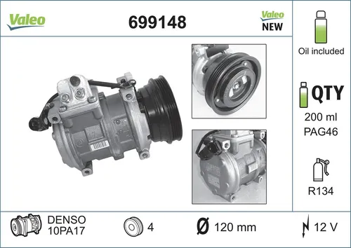 VALEO CORE-FLEX 699148 Kompressor Klimaanlage für BMW E36 und E34 - Hochwertiger Klimakompressor von VALEO für BMW E36 und E34, 12V, mit geprüfter Qualität und einfachem Einbau. Ideal für eine zuverlässige Klimatisierung im Fahrzeug.