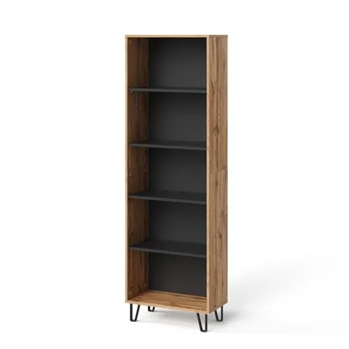 Vicco Bücherregal Amber, Eiche Wotan/Schwarz, 60 x 186.6 cm - Bücherregal in modernem Design mit 4 verstellbaren Regalböden, ideal für eine gemütliche Leseecke und optimalen Stauraum für Ihre Bücher.