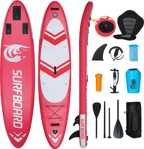 Puluomis Inflatable SUP-Board Set aufblasbar mit Halter, Sitz und Fußband, MB. bis 150Kg, 335/320cm, Surfbrett Paddling Paddelboard