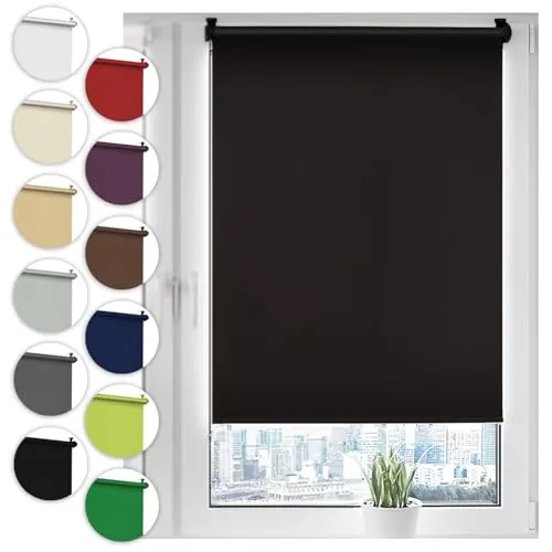 Verdunkelungsrollo Klemmfix ohne Bohren 80cm x 100cm Schwarz Verdunklungsrollo Fensterrollo Rollo Seitenzugrollo Klemmrollo für Fenster & Tür