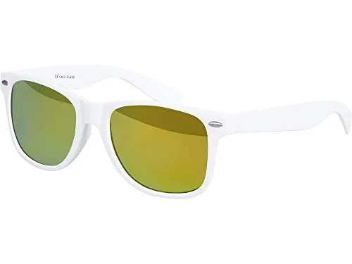 Balinco Sonnenbrille UV400 CAT 3 CE Rubber - mit Federscharnier für Damen & Herren (weiß - gelb)
