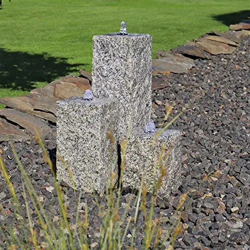 CLGarden Granit Springbrunnen SB2 - 3-teiliger Säulenbrunnen - Freistehender Gartenbrunnen mit 3 polierten Granitsäulen, LED-Beleuchtung und sicherer 12V Pumpentechnik für entspannende Wasserspiele und stilvolle Akzente im Außenbereich.