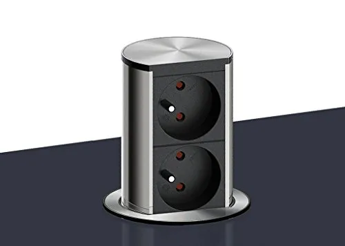 Elevator 2 Steckdosenelement - Steckdosen & Zubehör, versenkbares Design mit 2 Schukosteckdosen, ideal für Hängeschränke und Arbeitsplatten, elegantes Edelstahlfinish
