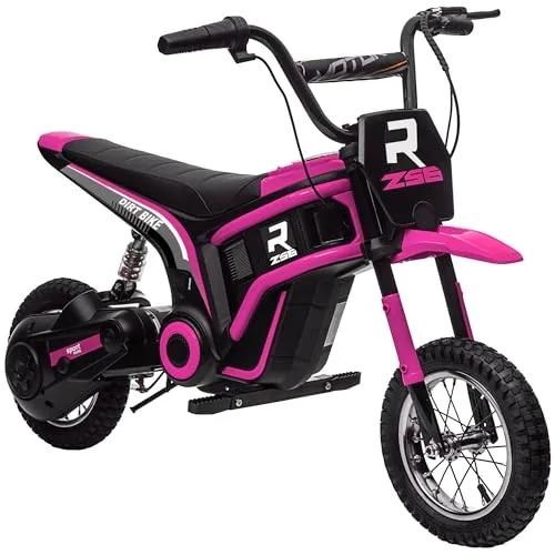 HOMCOM Elektro Motorrad Kinder Elektromotorrad mit 24V 350W Motor, 8-16 KMH Geschwindigkeitsmodus, 12 Zoll Luftreifen, Elektromotorrad mit Musik Scheinwerfer, Moto Cross für Kinder 8–12 Jahre Rosa