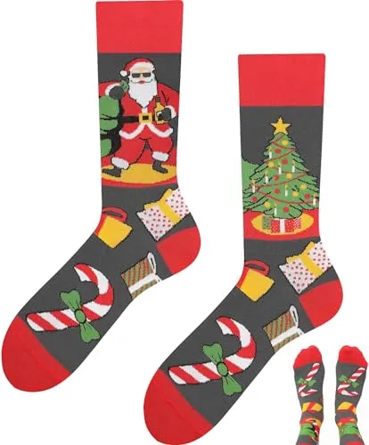 TODO Lustige Weihnachtssocken Herren und Damen, Socken Weihnachten Lustig mit Santa Claus (Happy X-mas 39-42)