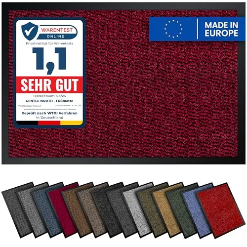 Gentle North Hochwertige Fußmatte rot schwarz 90x150cm groß für Innen & Außen - Schmutzfangmatte rutschfest, waschbar & wetterfest - Fussmatte für Eingangsbereich & Aussenbereich - Läufer Flur dünn