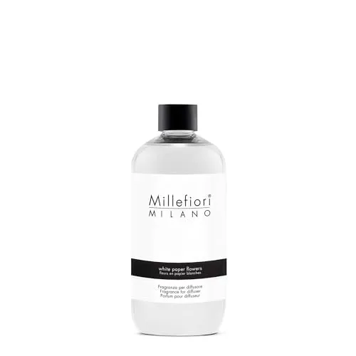 Millefiori Milano White Paper Flowers Ersatzfüllung - Aromatherapie Nachfüllpackung 500 ml, verwandelt jeden Raum mit einem blumigen Holzduft und passt sich Ihrer Stimmung an.