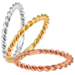 Elli Ring-Set Tricolor Set Gedreht 925er Silber vergoldet, Bi Color_Tri Color silberfarben 58