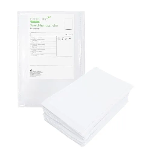 Medi-Inn Einmal-Waschhandschuhe Economy, 100er Pack - Waschhandschuhe aus flauschigem Vliesstoff, hygienisch und saugstark, ideal für Pflege und Babypflege, in praktischer Vakuumverpackung