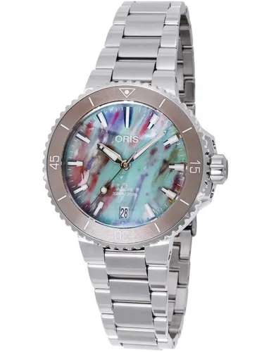 Oris Aquis Date Upcycle Edition Unisex Uhr - Armbanduhren mit einzigartigem mehrfarbigem Zifferblatt, wasserdicht bis 300 m und mechanischem Uhrwerk für höchste Präzision. Ideal für stilbewusste Abenteurer!