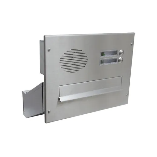 Letterbox24 D-041 Edelstahl Durchwurfbriefkasten - Eleganter Briefkasten mit Sprechsieb und 2 Klingeltastern, ideal für Wandmontage und bietet sicheren Postempfang.
