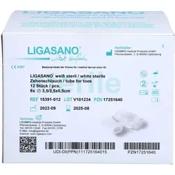 Ligasano weiß Zehenschlauch 3,5x6 cm steril groß Verband - Arzneimittel, ideal für die Wundversorgung und schützt die Zehen zuverlässig, Inhalt: 12 Stück