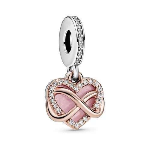 PANDORA ROSE Charm Anhänger Herz "Funkelndes Unendlichkeitsherz" - Bead Charms für Damen - Funkelnder Charm-Anhänger mit 14 Karat rosévergoldetem Unendlichkeitssymbol und Gravur "Family forever and always" für ewige Liebe.