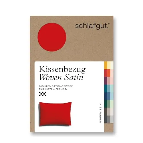 schlafgut Woven Satin Kissenbezug 60x80 cm Red Deep Uni - Luxuriöser Kissenbezug in Premium Hotelqualität aus 100% weicher Baumwolle, hautfreundlich und pflegeleicht mit unsichtbarem Reißverschluss.