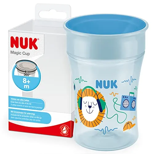 NUK Magic Cup Trinklernbecher - Blauer Igel, 230 ml - Praktischer Trinklernbecher mit 360°-Trinkrand für müheloses Trinken von allen Seiten. Auslaufsicher dank Silikonscheibe, ideal für kleine Hände und spülmaschinenfest. Perfekt für Kinder ab 8 Monaten.