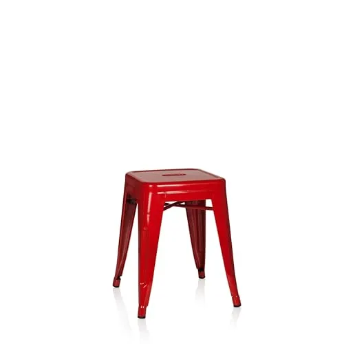 hjh OFFICE 645001 Metall Hocker VANTAGGIO Rot - Stapelbarer Barhocker im Industry-Design - Barhocker aus robustem Metall, ideal für Zuhause und Gastronomie. Stapelbar und platzsparend, mit leicht zu reinigenden Oberflächen und Bodengleitern für stabilen Stand.