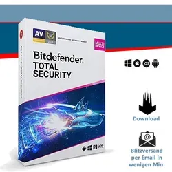 Bitdefender Total Security für 3 Geräte - 2 Jahre, Download - Security-Suite mit umfassendem Schutz für Windows, macOS, Android und iOS. Enthält mehrstufige Ransomware-Abwehr und sicheres VPN für maximale Privatsphäre.
