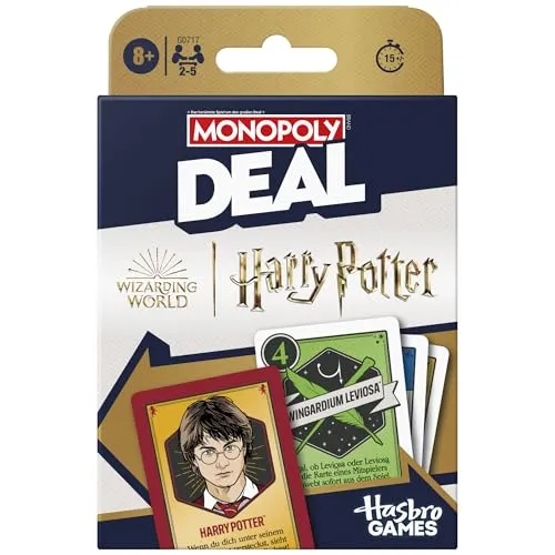 Monopoly Deal: Harry Potter Kartenspiel - Familienspiel für 2 bis 5 Spieler - Deckkartenspiel für Harry Potter Fans, kombiniert schnellen Spielspaß mit magischen Gegenständen und einzigartigen Charakterfähigkeiten in nur 15 Minuten Spielzeit.