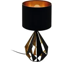 EGLO CARLTON 5 Tischleuchte - Schwarz und Kupfer - Moderne Tischleuchte mit schwarzem Metall-Fuß und kupferfarbenem Innenschirm, ideal für gemütliche Beleuchtung in jedem Raum. Einfache Bedienung über Kabelschalter.