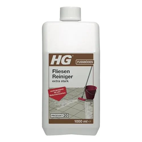 HG Grundreiniger Fliesen Reiniger extra stark, 1 Liter - Bodenreiniger für Fliesen und Naturstein, entfernt hartnäckigen Schmutz, Fett und alte Schutzschichten. Ideal für professionelle und private Anwendungen.