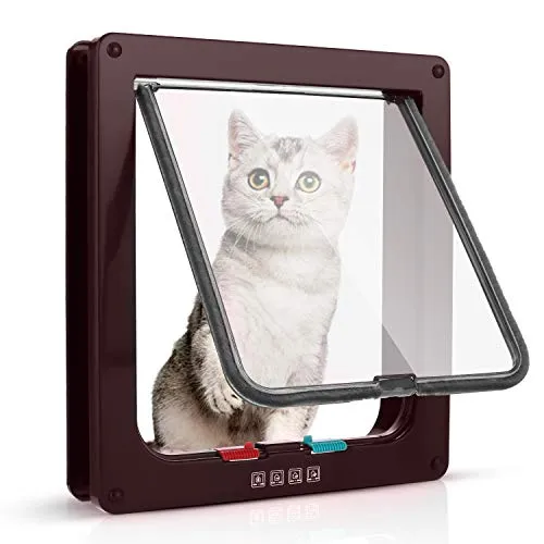 Sailnovo Katzenklappe 4-Way Magnetic Lock hundeklappe Haustiertüre Cat Flap große， 23.5*25*5.5cm Dog Cat Pet Door Flap Easy Install with Telescopic Frame with Heavy Duty Quiet Magnetic Frame, L braun…