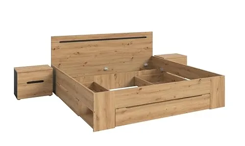 xonox.home Schlafzimmer-Set Canu, 3-teilig mit Nachtkommoden und Bett 180x200 - Das moderne 3-teilige Schlafzimmer-Set in Basalt grau bietet Komfort und praktischen Stauraum mit 5 Schubkästen. Pflegleichte Oberflächen und einfache Montage machen es ideal für jede Einrichtung. Maße: 284x87x205 cm.