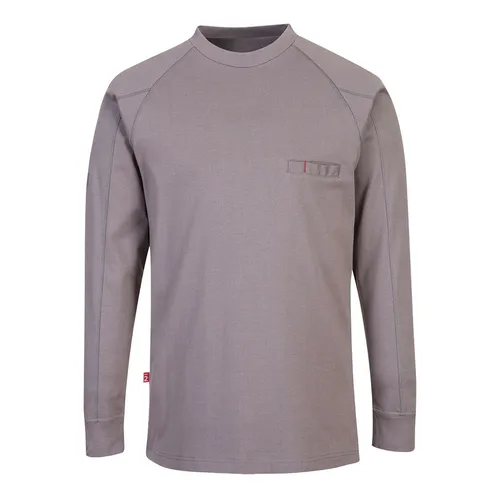 Flammhemmendes Rundhalsshirt FR33 Bizflame Knit - Portwest Grau S - Arbeits- & Schutzkleidung mit flammhemmendem Schutz und antistatischem Material für optimale Sicherheit und Komfort in gefährlichen Umgebungen.
