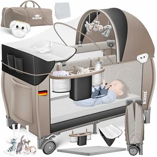 Kidiz Babybett 3 in 1 - Reisebett Kombi Set mit Wickelauflage und Moskitonetz, ideal für Reisen und sicheren Schlaf ab Geburt bis 15 kg