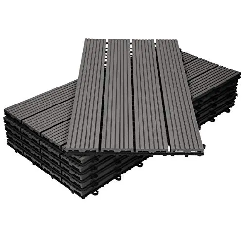 6x WPC Terrassenfliesen - Klickfliese 60x30 cm Anthrazit - Holzfliesen für Außenbereiche, einfaches Stecksystem, wetterfest und langlebig, ideal für Balkon und Terrasse.