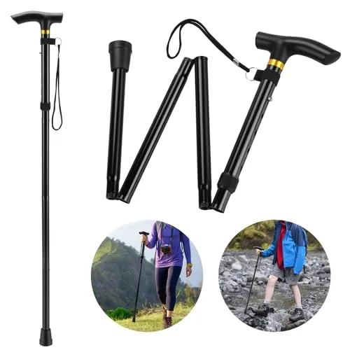 Thlevel Faltbarer Gehstock – Höhenverstellbarer Wanderstock - Wanderstöcke aus leichtem Aluminium, klappbar und rutschfest für mehr Sicherheit und Stabilität beim Wandern. Ideal für Innen- und Außenbereich.