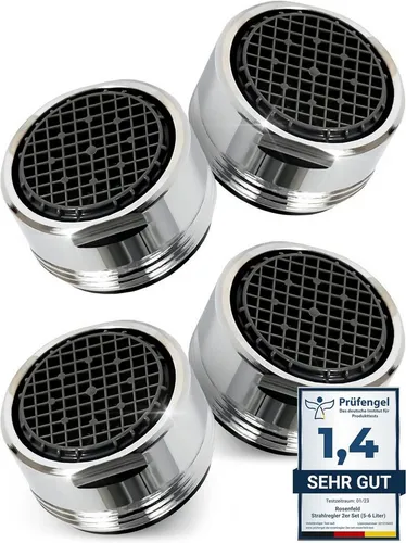 M. Rosenfeld Strahlregler Sehr Wassersparend - M24 Wasserfluss 5l/min -, (High Tech Anti Kalk Wasserhahn Sieb mit Kugelförmige Filter, 4-tlg., Luftsprudler aus Verchromten Messing), - Aufsatz Strahlregler für Wasserhähne