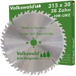 Volkswald Kreissägeblatt Volkswald ® HM-Sägeblatt LWZ 315 x 30 mm Z= 28 Kreissägeblatt Hartholz, Echt Originale Volkswald® Made in Germany