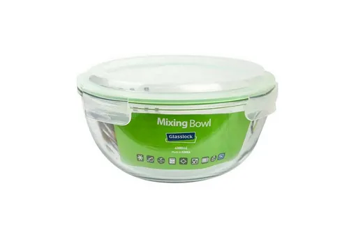 GLASSLOCK Mixing Bowl Frischhaltedose aus Glas - 4000 ml Salatschüssel - Vorratsgefäße & -gläser, hochwertige Glasfrischhaltedose mit 4l Kapazität, ideal für frische Salate und langlebig im Gebrauch.