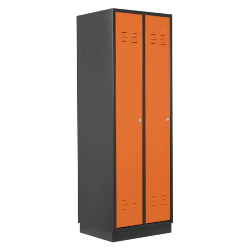 ADB Umkleideschrank / Spind 2-türig, RAL 7016/2008, Anthrazit/Orange, 178x60x50cm - Der ADB Umkleideschrank bietet mit seinen zwei Türen und dem modernen Design eine praktische Lösung für die gewerbliche Lagerung. Ideal für Garderoben mit geprüftem Platzangebot.