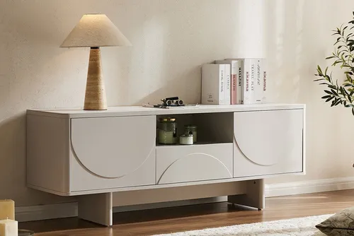 Riess Ambiente Design TV-Board Savoy - 150cm - weiß mit Marmor Keramik - Elegantes TV-Board in zeitlosem Weiß mit stilvoller Keramik-Oberfläche. Praktische Push-to-open Funktion und großzügiger Stauraum durch Schublade und Fächer machen es zum perfekten Möbelstück für Dein Wohnzimmer.